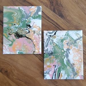 Set of 2 original acrylic pour paintings 8x10